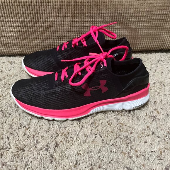 BUY UNDER ARMOUR WOMENS SPEEDFORM TURBULENCE RUNNING SHOES. SIZE 9.5 BLACK/ pink - Picture 11 of 11